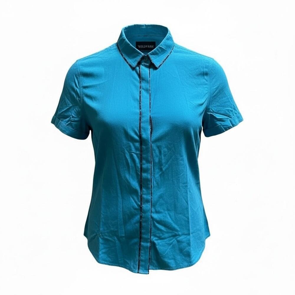 Wildfang The Empower Piped Button Down Shirt Teal Blue Size Medium NWT